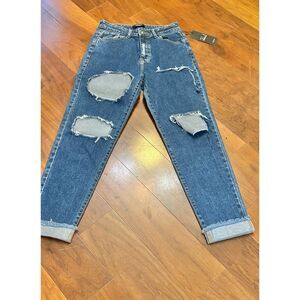 American Bazi women's Destroyed Mom Jeans High Rise‎ Blue size 5 NWT